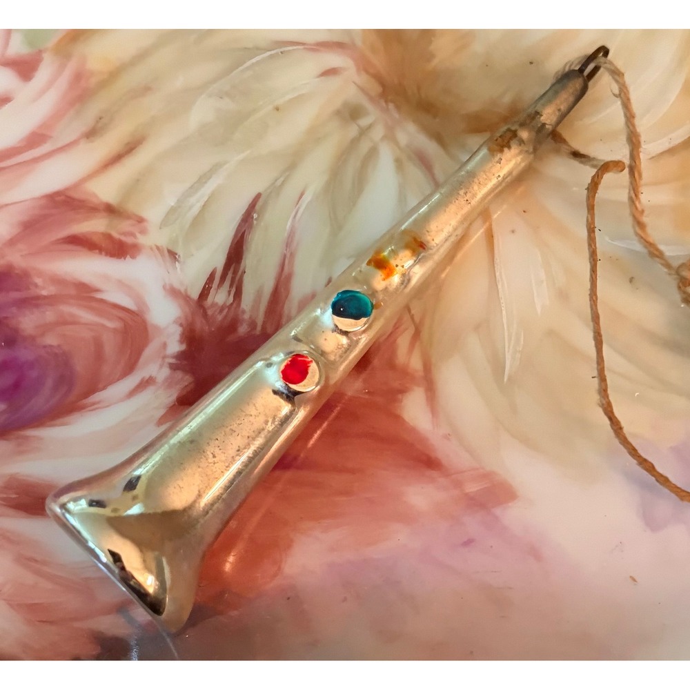 Antique Christmas Mercury Glass Horn Ornament